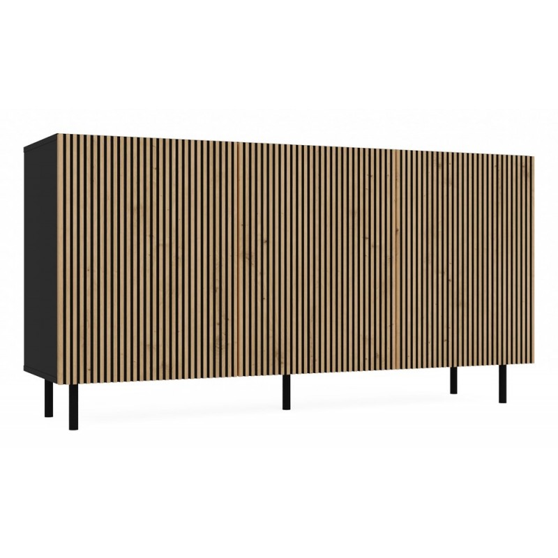 KOMODA KAMA 3 DRZWI CZERŃ/SLIM LAMELE KOMPLET