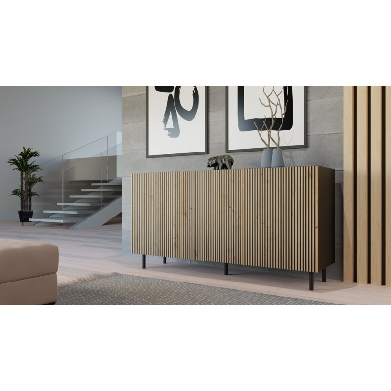 KOMODA KAMA 3 DRZWI CZERŃ/SLIM LAMELE KOMPLET