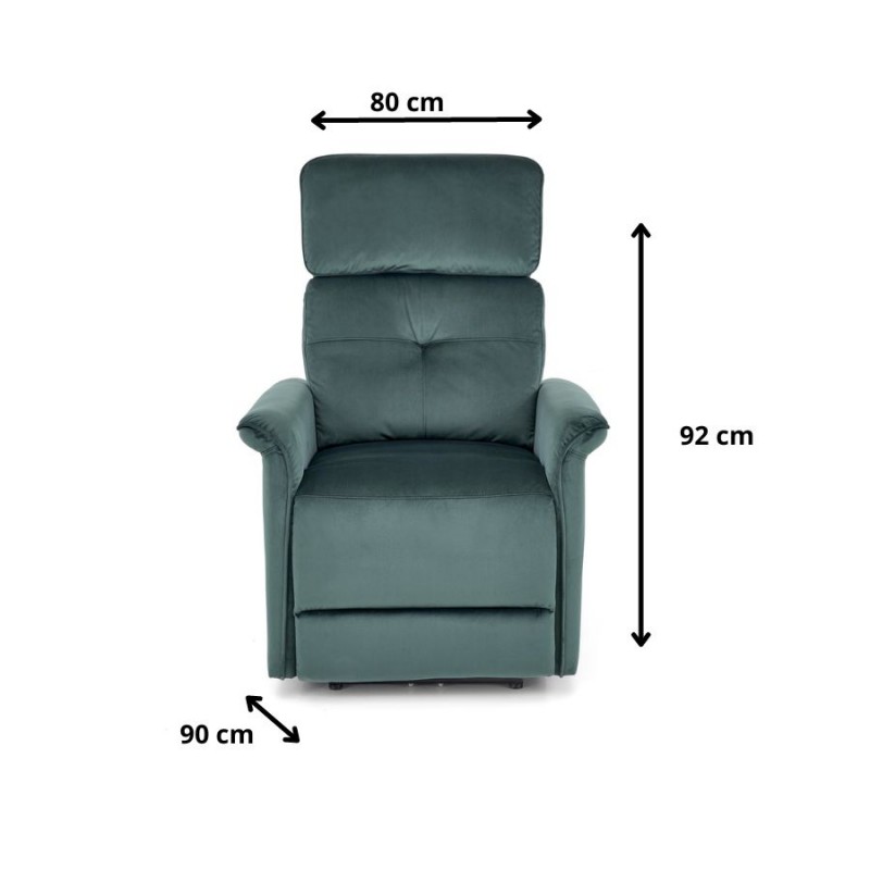 Elektrycznie rozkładany fotel Fawn ciemno-zielony