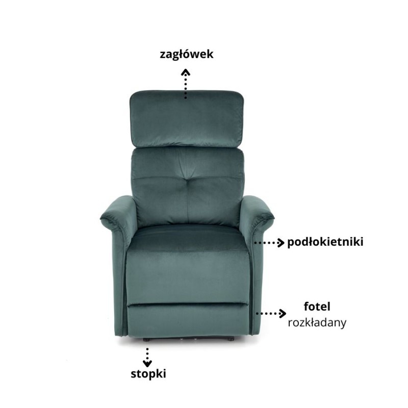 Elektrycznie rozkładany fotel Fawn ciemno-zielony