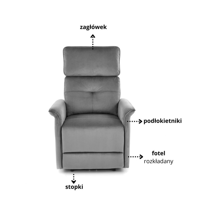 Elektrycznie rozkładany fotel Fawn popielaty