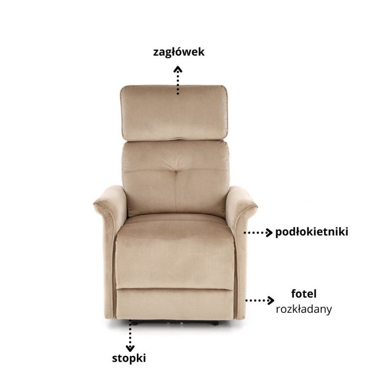 Elektrycznie rozkładany fotel Fawn beżowy