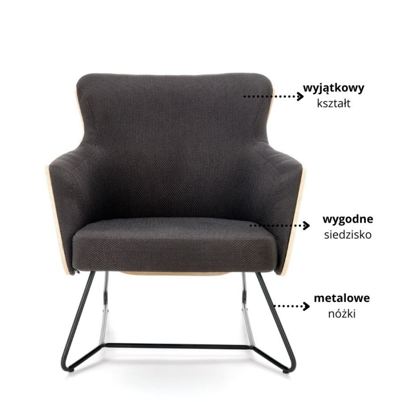 Nowoczesny fotel wypoczynkowy Thorne ciemny popiel/dąb