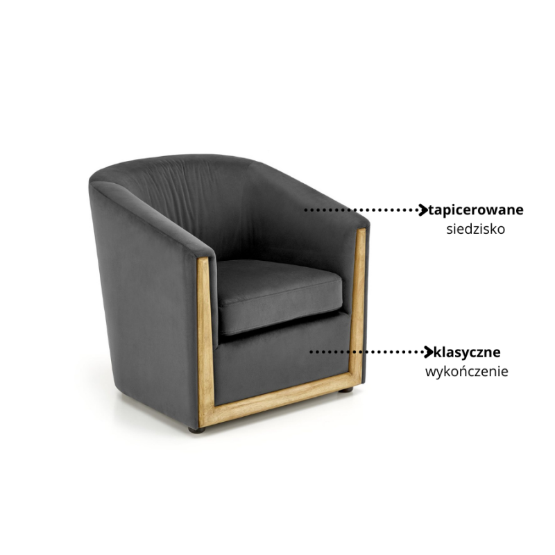 Klasyczny fotel wypoczynkowy Wind popielaty