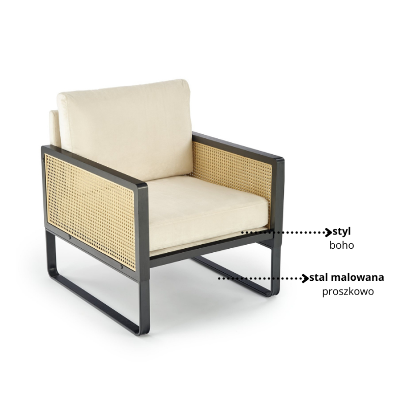 Naturalny fotel wypoczynkowy Fable czarny/naturalny