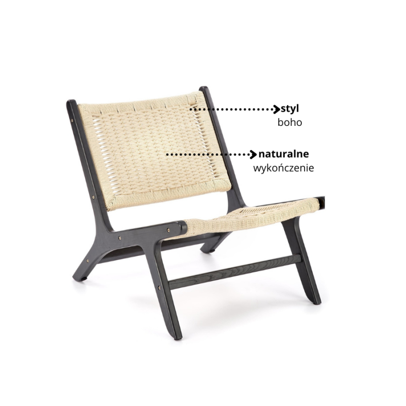 Minimalistyczny fotel wypoczynkowy Ember czarny/naturalny
