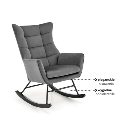 Fotel bujany Skye popielaty/czarne nogi