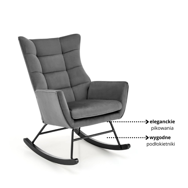 Fotel bujany Skye popielaty/czarne nogi