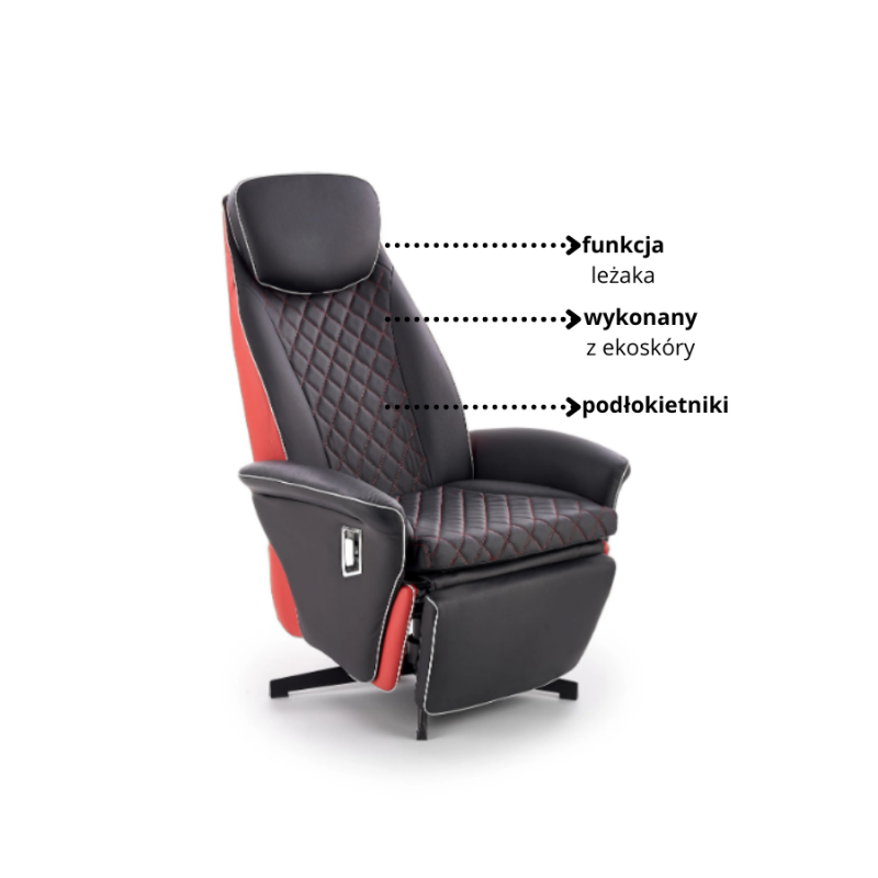 Ergonomiczny fotel rozkładany Crest czarny/czerwony