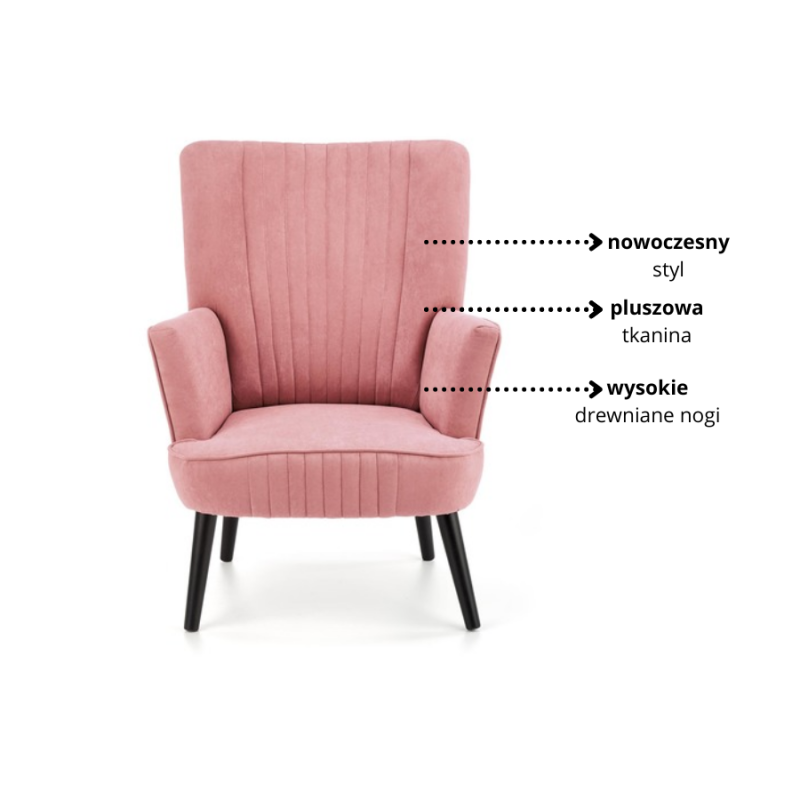 Fotel wypoczynkowy Lagoon różowy na wysokich czarnych nogach