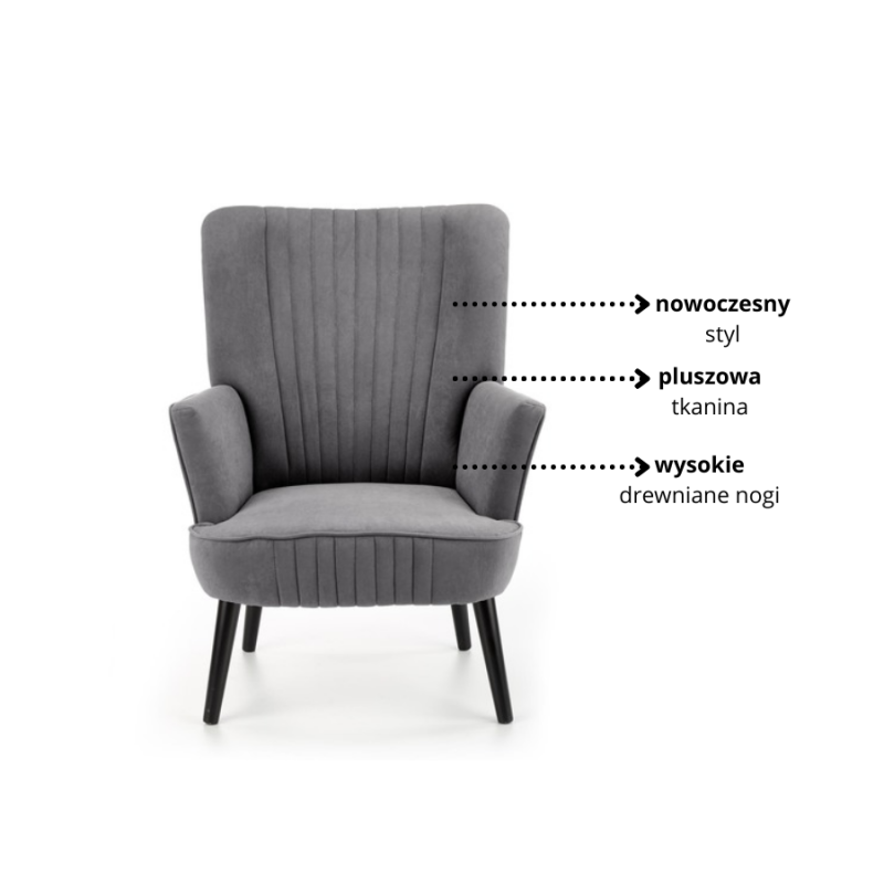 Fotel wypoczynkowy Lagoon popielaty na wysokich czarnych nogach