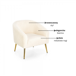 Minimalistyczny fotel wypoczynkowy Lux kremowy/złoty