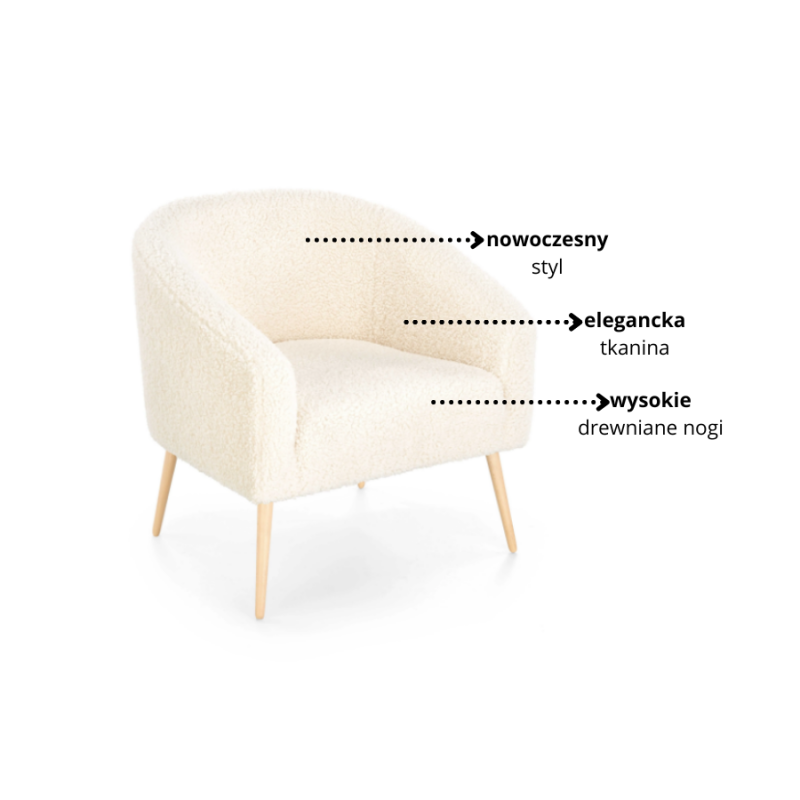 Minimalistyczny fotel wypoczynkowy Lux kremowy/naturalny