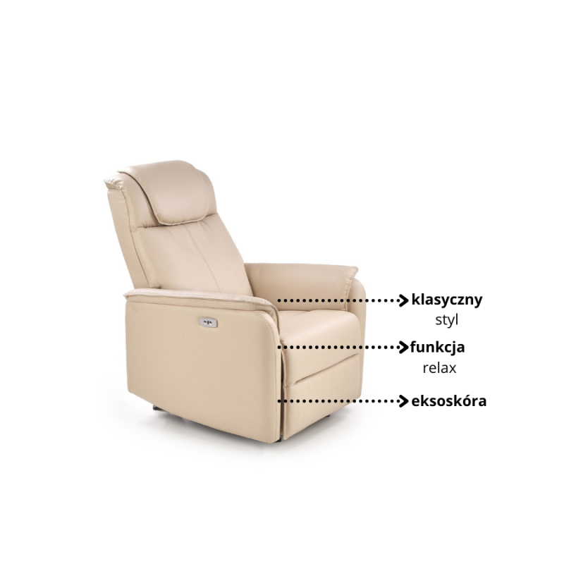 Elektrycznie rozkładany fotel Aria z funkcją kołyski