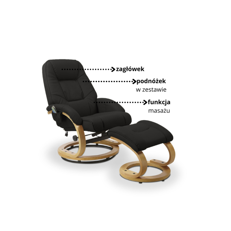 Rozkładany fotel Willow z funkcją masażu i podgrzewania czarny