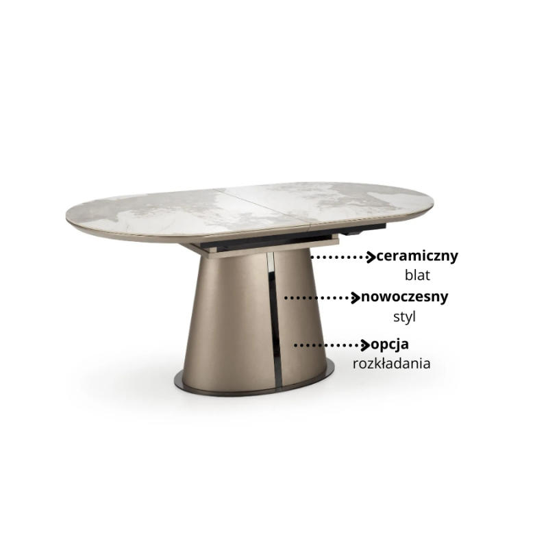 Rozkładany stół Flint beżowy marmur/cappuccino/czarny