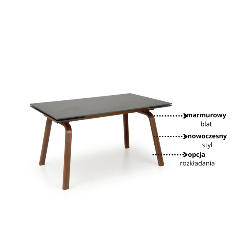 Nowoczesny stół rozkładany Opal czarny marmur/orzech