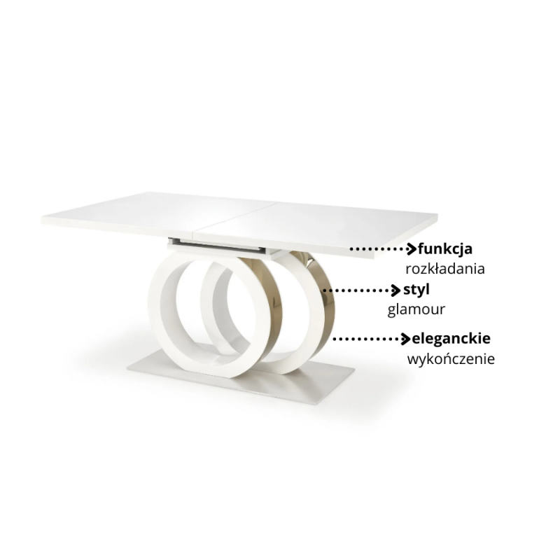 Stylowy rozkładany stół Amber biały/złoty