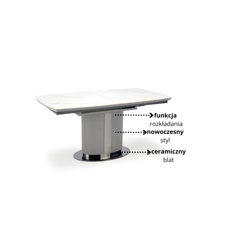 Nowoczesny stół rozkładany Jadeite biały marmur/popiel/czarny