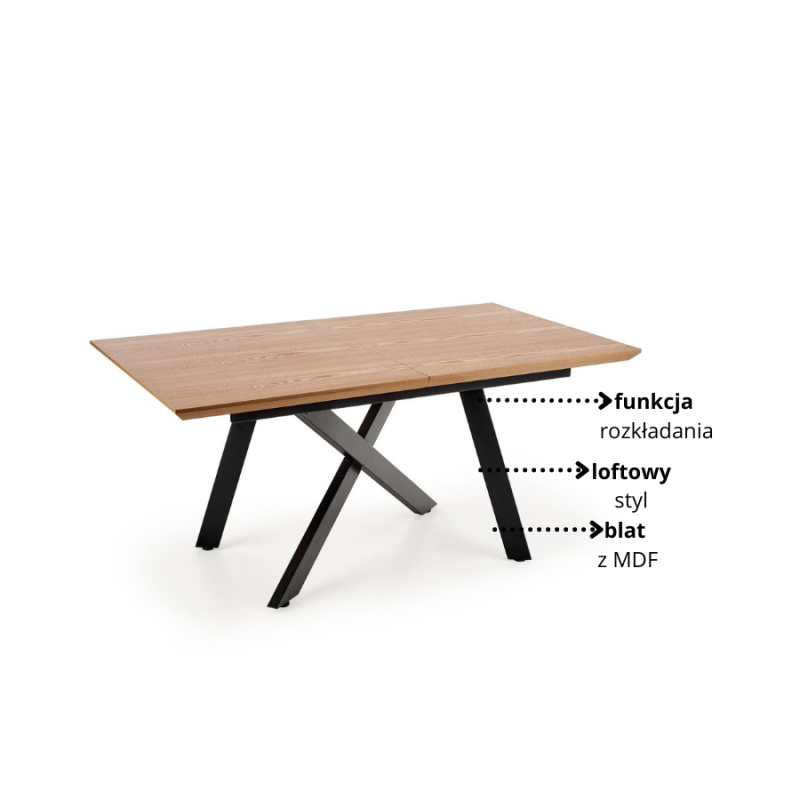 Industrialny stół rozkładany Serpentine 160-200cm dąb