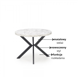 Rozkładany stół Mica biały marmur/czarny