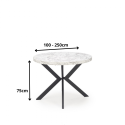 Rozkładany stół Mica biały marmur/czarny