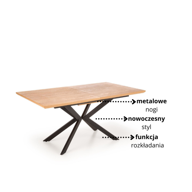 LEGARTO stół rozkładany blat - dąb naturalny, noga - czarny