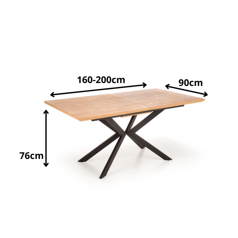 LEGARTO stół rozkładany blat - dąb naturalny, noga - czarny