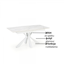 Rozkładany stół w stylu glamour Corlite biały marmur/biały