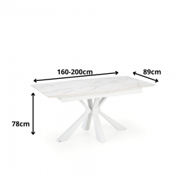 Rozkładany stół w stylu glamour Corlite biały marmur/biały
