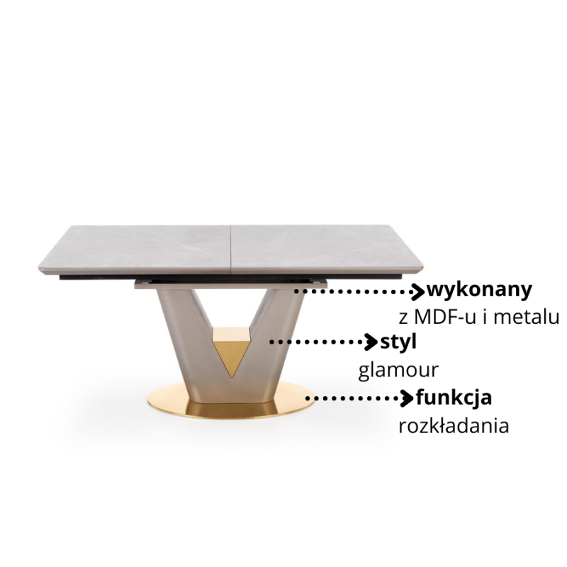 Rozkładany stół w stylu glamour Berylon popielaty marmur/jasny