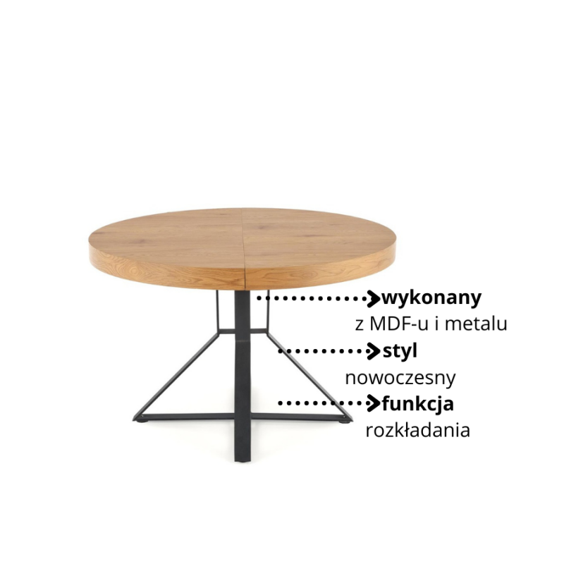 Rozkładany loftowy stół Zirix dąb złoty/czarny