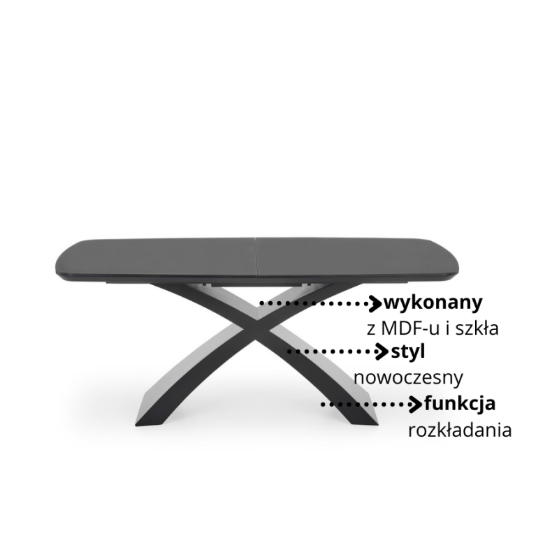 Minimalistyczny stół rozkładany Rubex ciemny popiel/czarny