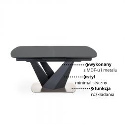 Minimalistyczny stół rozkładany Selenix ciemny popiel/czarny