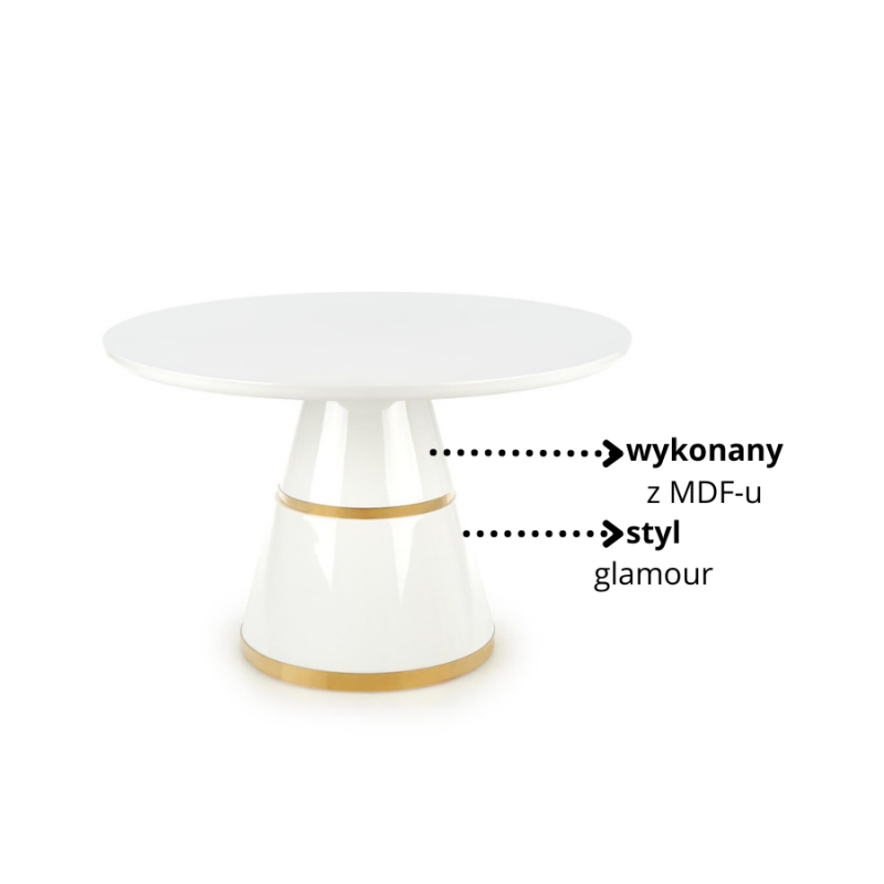 Nowoczesny nierozkładany stół Topion biały/złoty