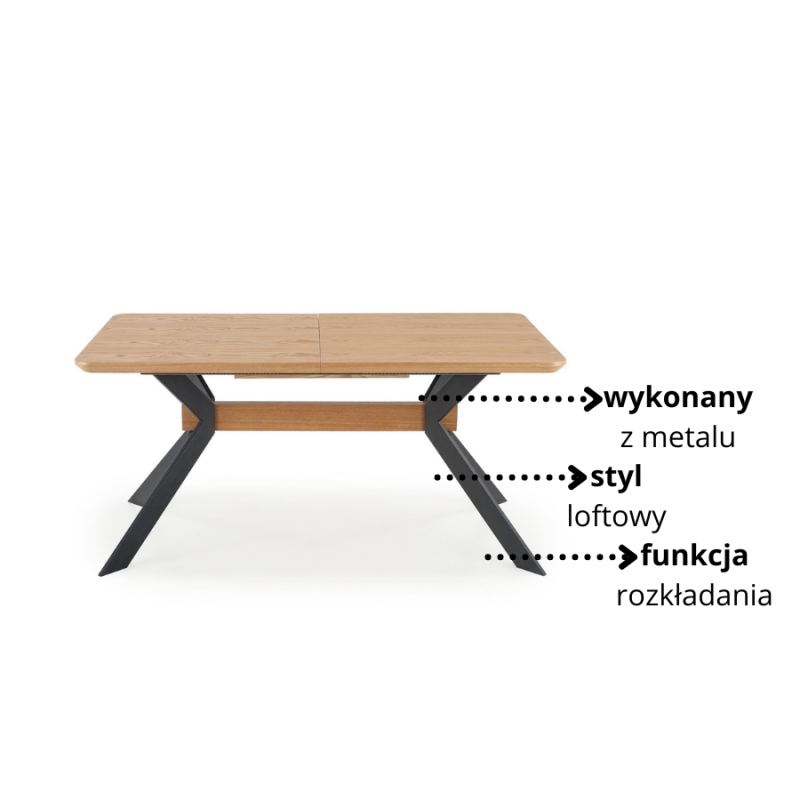 Loftowy stół rozkładany Lavax dąb naturalny/czarny