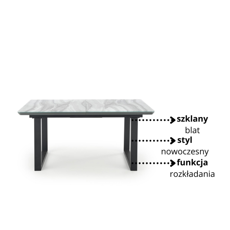 Nowoczesny stół rozkładany Pyrion biały marmur/czarny