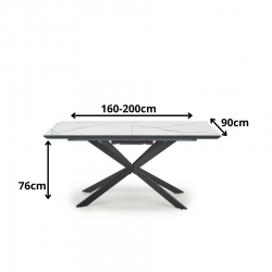 Nowoczesny rozkładany stół Citrex biały marmur+czarne nogi