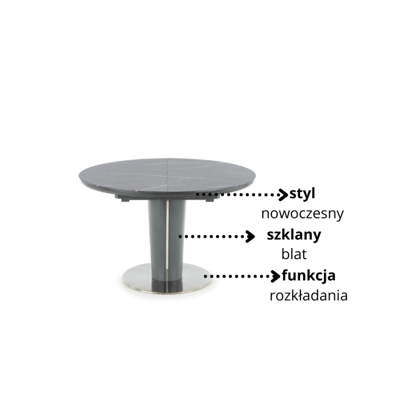 Rozkładany okrągły stół Perlux popielaty marmur