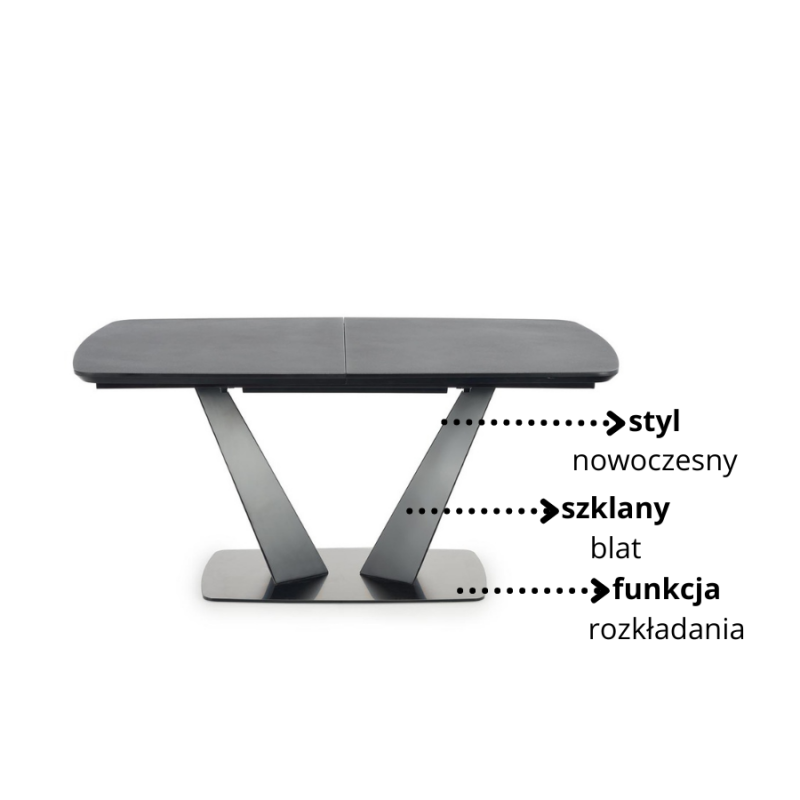 Minimalistyczny stół rozkładany Saphirix ciemny popiel/czarny