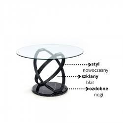 Elegancki szklany stół Obsidix z czarnymi nogami