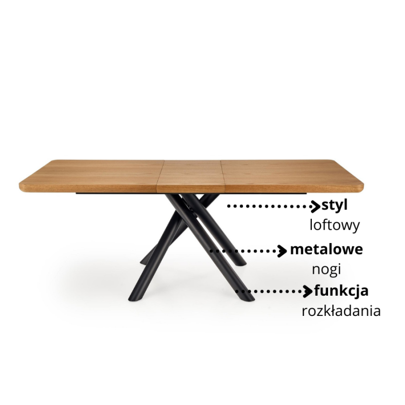 Rozkładany stół Malachit z eleganckimi czarnymi nogami