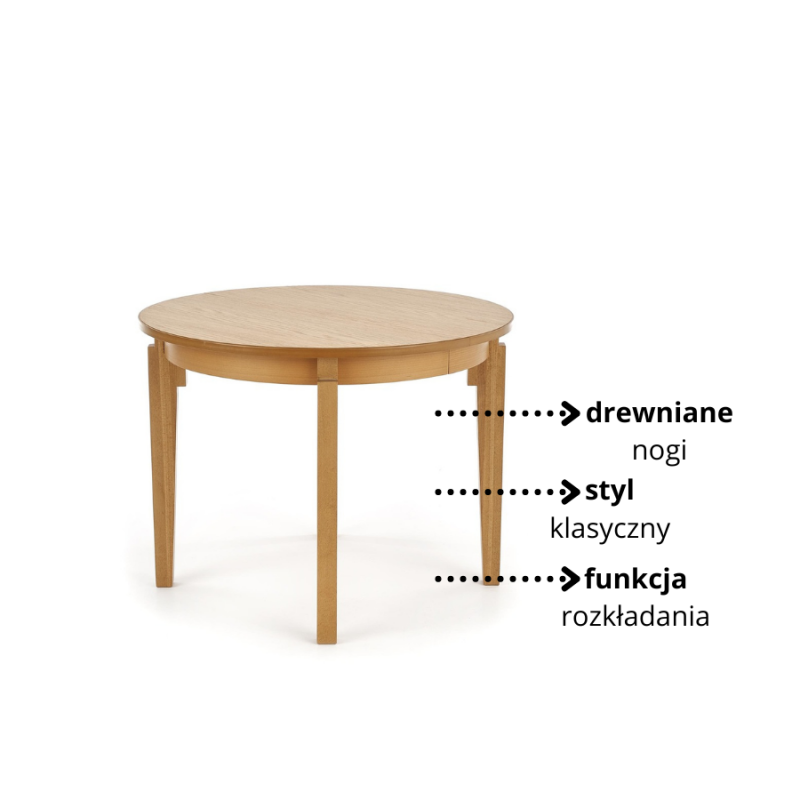 Rozkładany okrągły stół Kwarcyt dąb miodowy/dąb miodowy