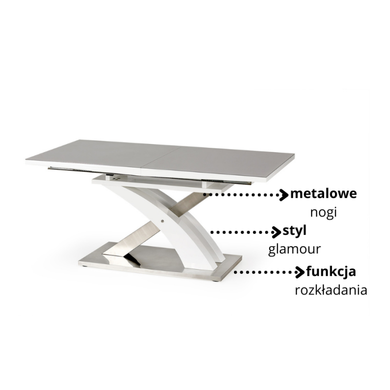 Nowoczesny rozkładany stół Amix 2 popiel