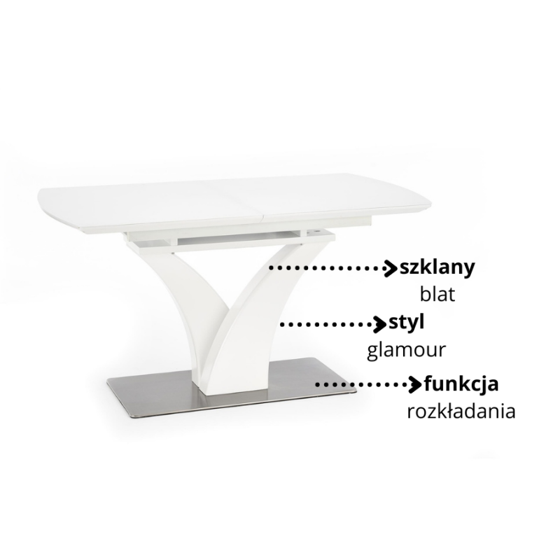 Elegancki rozkładany stół Nebula ze szklanym blatem