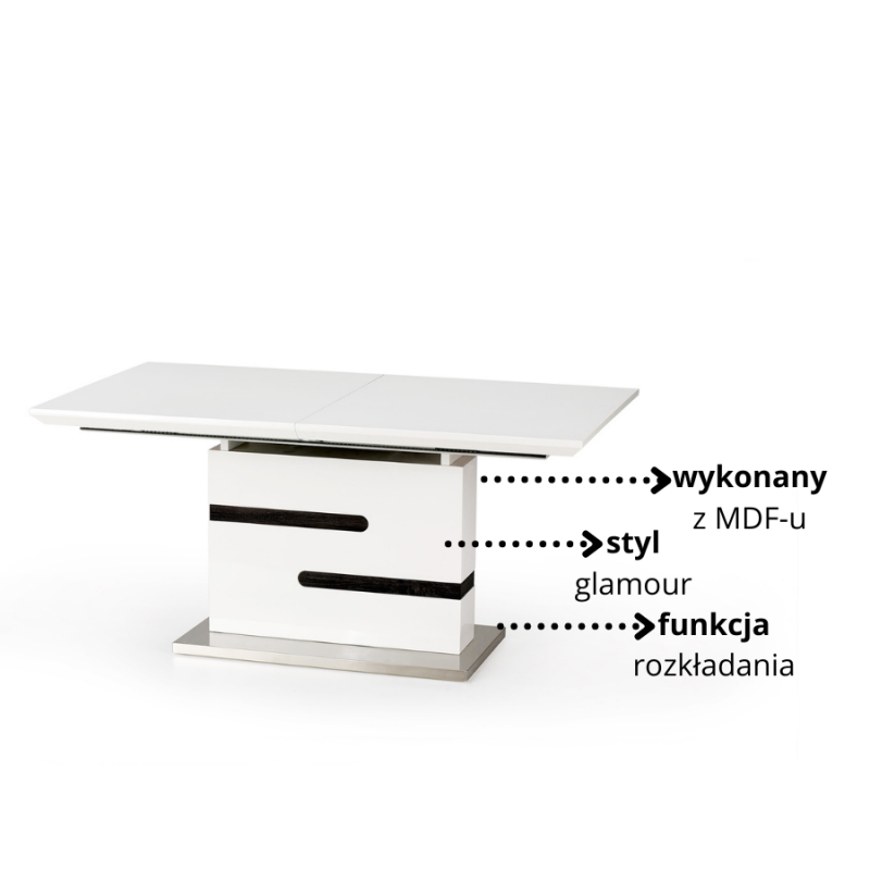 Elegancki rozkładany stół Vortex biały/popiel