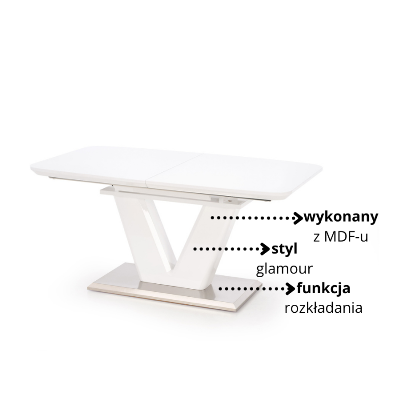 Elegancki rozkładany stół Mirage biały połysk