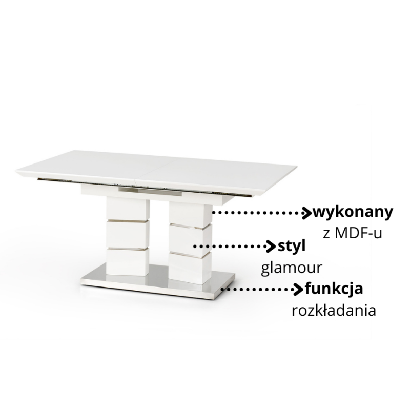 Rozkładany stół w stylu glamour Avalon biały