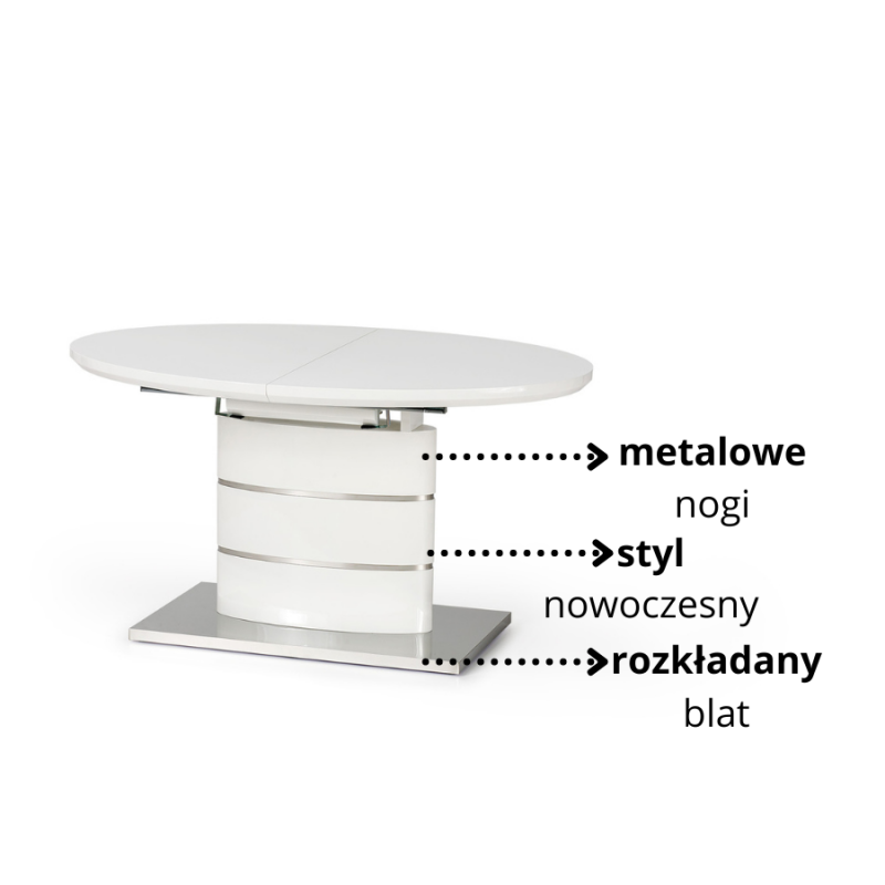 Rozkładany stół kolumnowy Vela biały