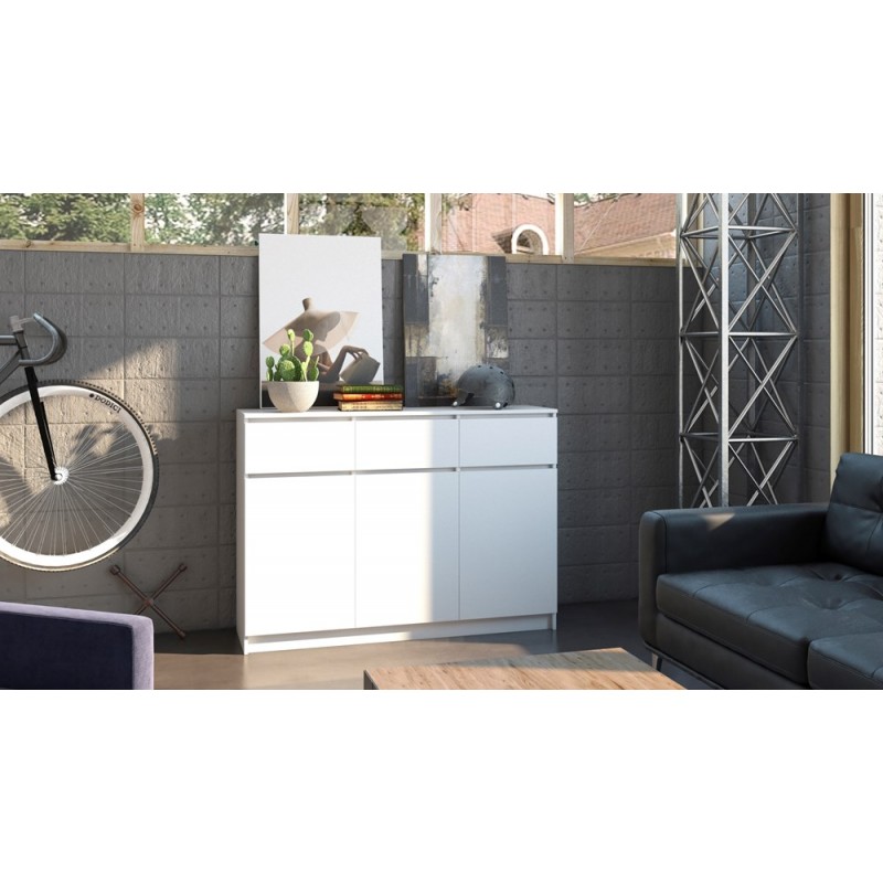 KOMODA 3 DRZWI 3 SZUFLADY BIEL KOMPLET